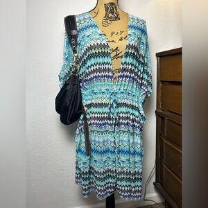 y2k style tribal geometric blue patterned swim cover up
